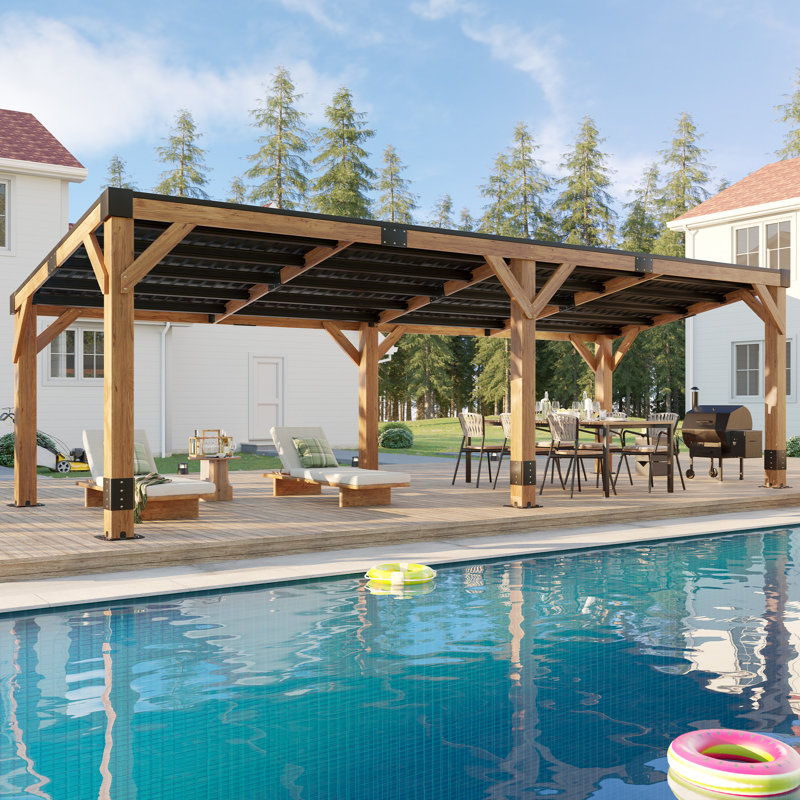Classic 10 X 20 Ft Large Spruce Wood Gazebo With Sloped Roof & Metal Hardtop