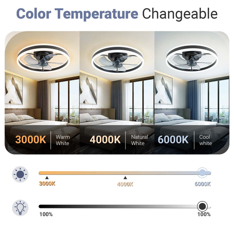 Ventilateur de plafond encastré 19,7 pouces avec lumières DEL, Noir, noir, noir, noir