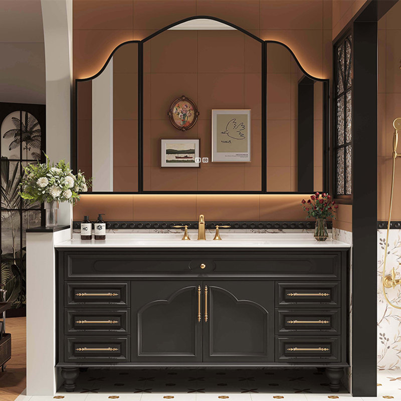 French style retro modern bathroom cabinet, 47", Black