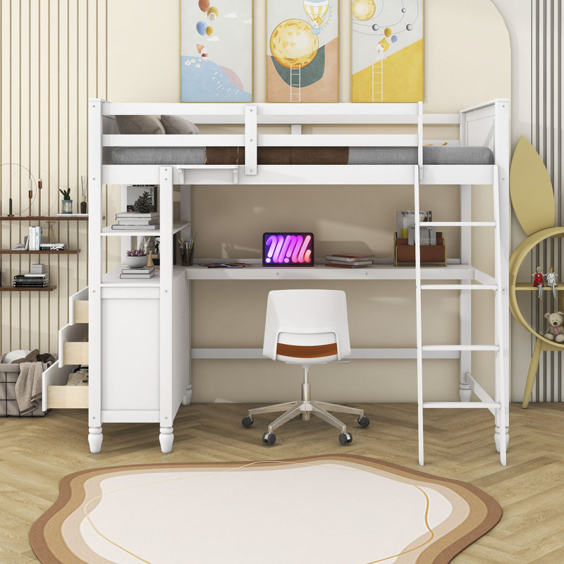 Gianbattista Kids Twin Loft Bed with Drawers, White