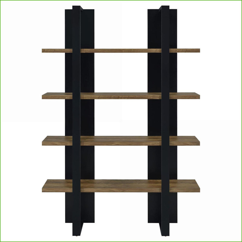 Bibliothèque, 4 tablettes, noir Noyer brun contemporain | Tablettes ouvertes | Noir | Contemporain