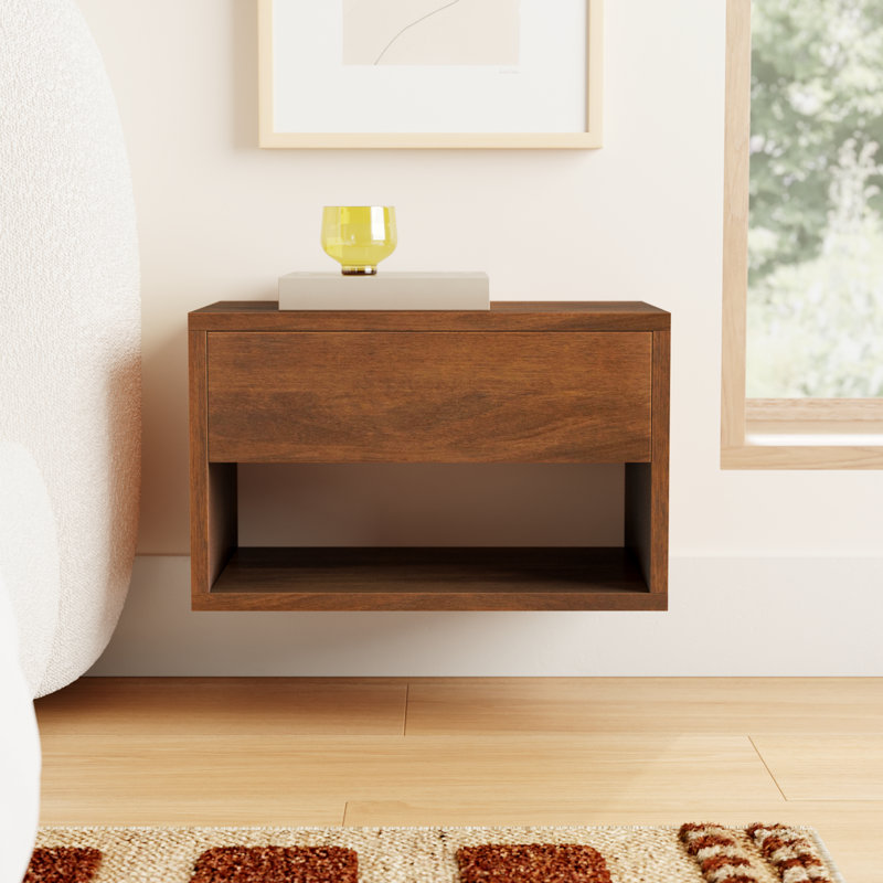 Reni 1 - Drawer Solid Wood Floating Nightstand, Walnut