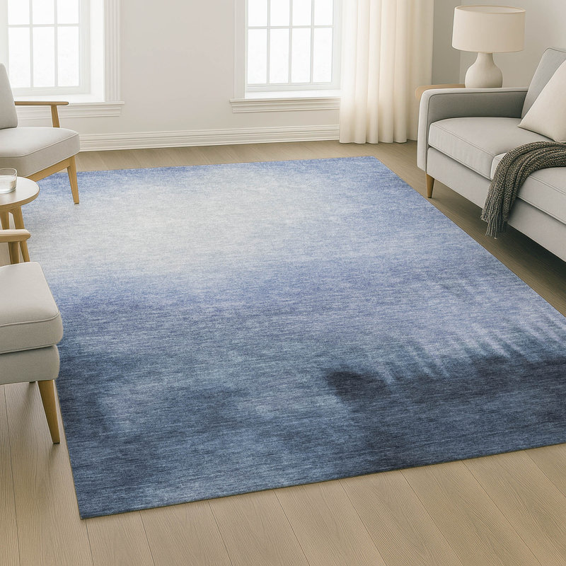 Premium Machine Washable Mayfield AMF2420 Ombre Rug, 8' x 10', Navy