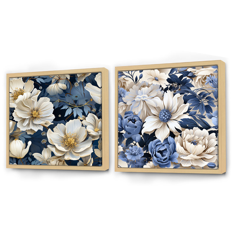 Oxley - Ensemble de 2 collages floraux carrés, Cadre flottant brun, H 30 po x l 61 po