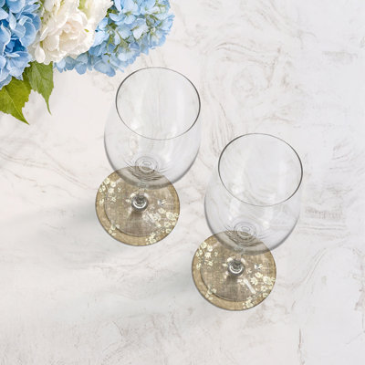 Blossom Fantasia Gold Vegan Leather Round Coasters
