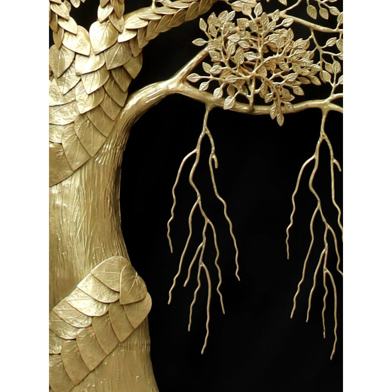 96" Large Brass Tree of Life Wall Art with Birds – Handcrafted Sculptural Wall Decor, Gold Finish