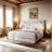 Full White Bed Frame with 51" Tall Headboard, Integrated Reading Lights, and Rustic Wood Finish-892505382-889230908