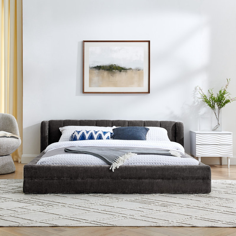 Structure de lit tapissier grand avec chenille, Gris foncé