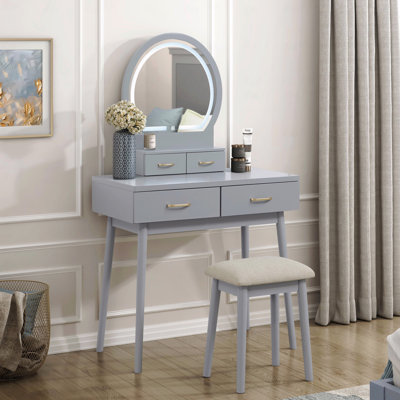 Beautiful Vanity Dresser With Mirror And Stool Set Storage Drawers Luxury Furniture 1Pc Led Mirror