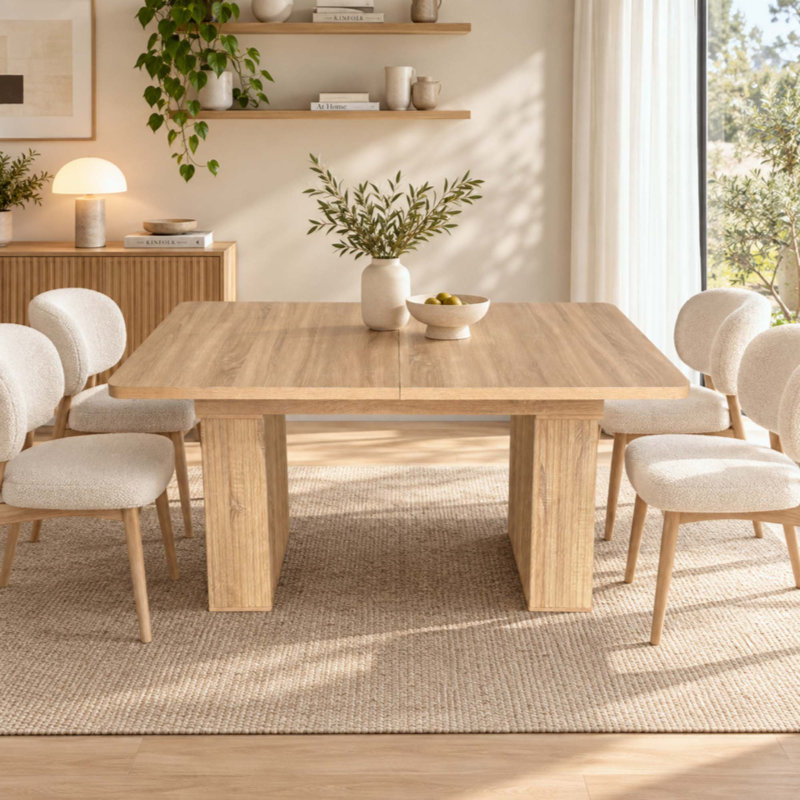 Table de salle à manger extensible moderne pour 4 à 8 personnes, table de cuisine et de salle à manger avec rallonge amovible, pieds cannelés ondulés, coins arrondis