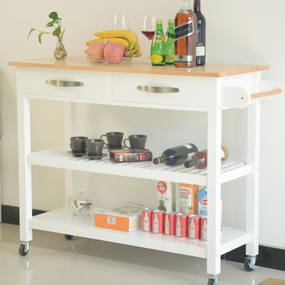 Mobile Kitchen Island Cabinet, With Hollowed-Out Shelf And Drawers Rolling Cart, Strong Construction Two For Storage