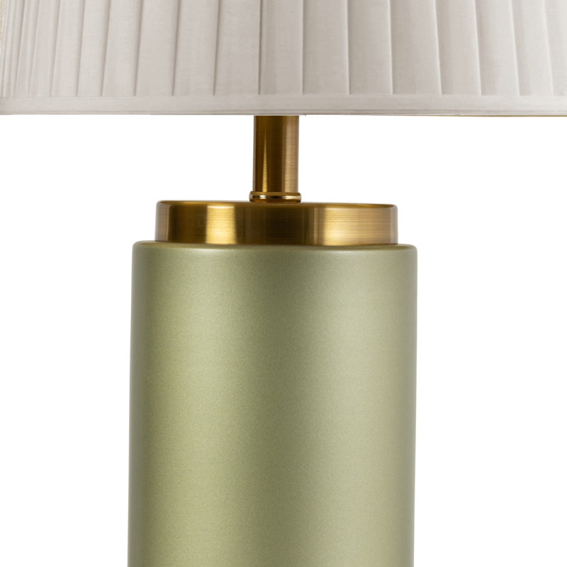 Cylinder 55cm Metal Ceramic look Table Lamp, Green, Cream
