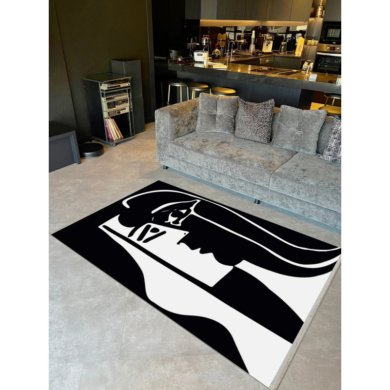 Tapis décoratif moderne à motif abstrait noir et blanc Barcelona Collection, Rectangle 3 pi 9,81 po x 4 pi 11,06 po