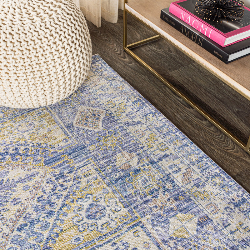 Peregrine Ornate Geometric Medallion Blue Rug, Rectangle 7'9" x 10'