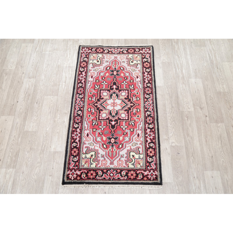 Tapis rouge traditionnel en laine à motif géométrique 3x5