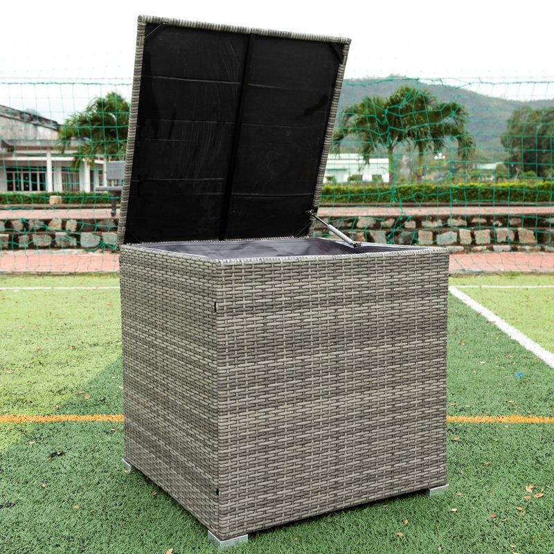 Ensemble de canapé modulaire d'extérieur en rotin et osier 4 pièces avec boîte de rangement, Gris clair, Gris clair
