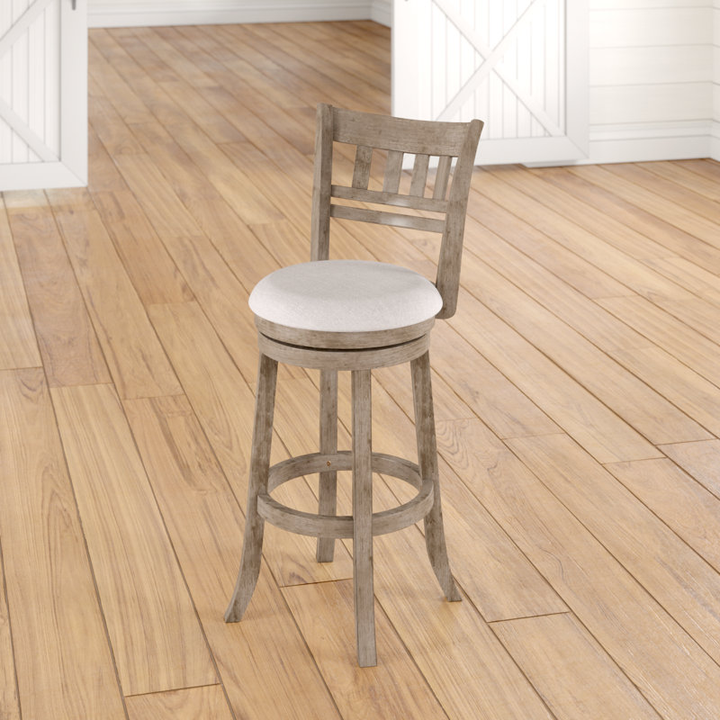 Beecroft Swivel Upholstered Counter Stool with Solid Wood Frame, Antique Gray