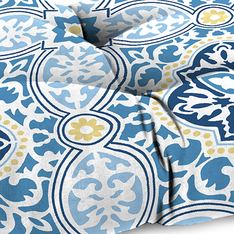 Coussin de banc d'extérieur en osier 44 "x 18" Sunbrella, Rave ciel damassé