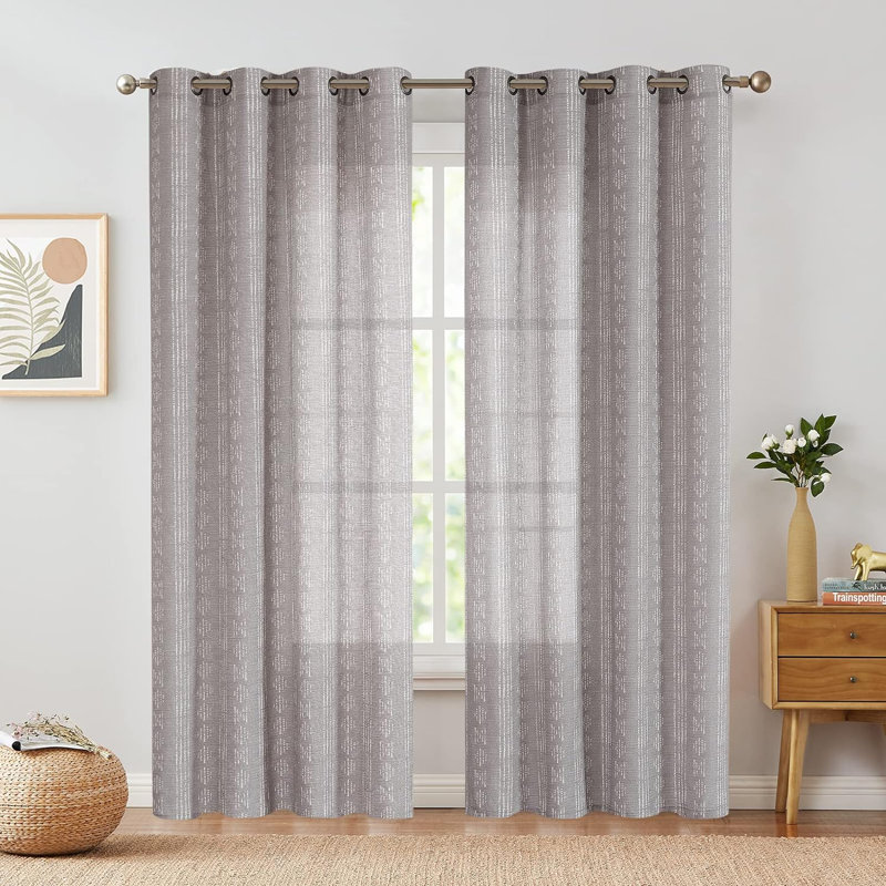 Paire de rideaux semi-transparents avec passe-tringle Amadas, L 52 po x L 96 po, Blanc / Gris