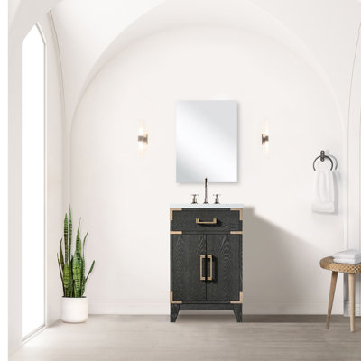 20 po L x P 18 po, meuble-lavabo simple en chêne noir, comptoir en acrylique, miroir, robinet, plateau scellé à la main pour remplissage, matériau principal en bois, hauteur de 34,16 po, largeur de meuble-lavabo de 87,95 lb,