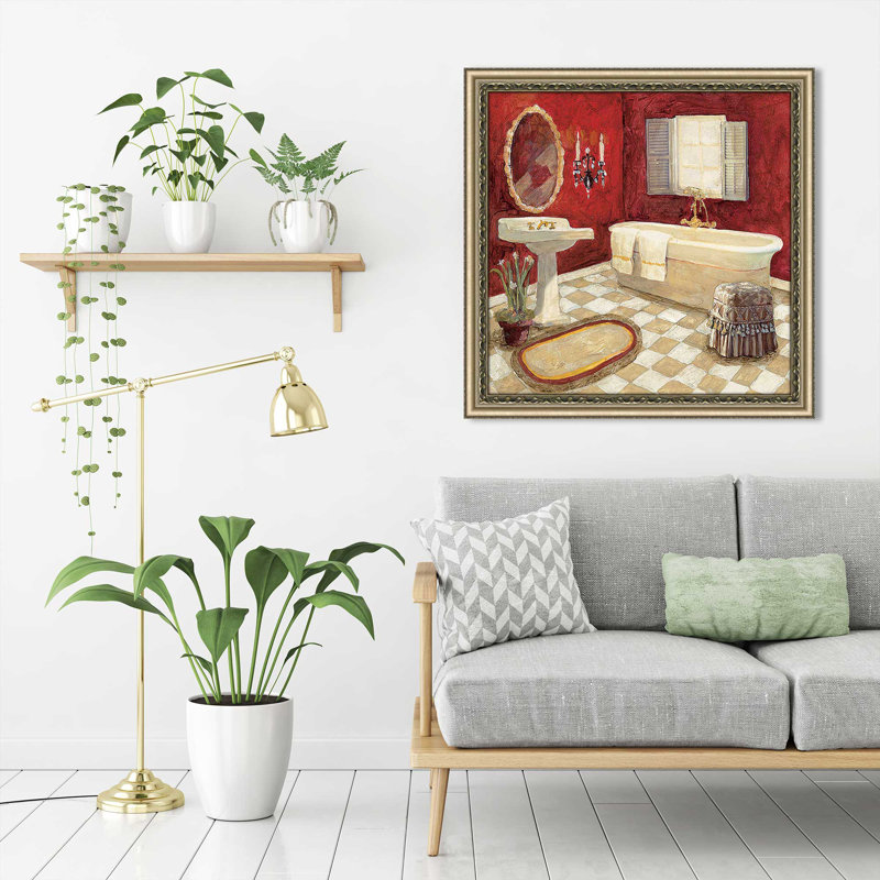 «Salon Rouge II» par Charlene Olson, Encadrement champagne, H 37,5 po x l 37,5 po x P 1 po