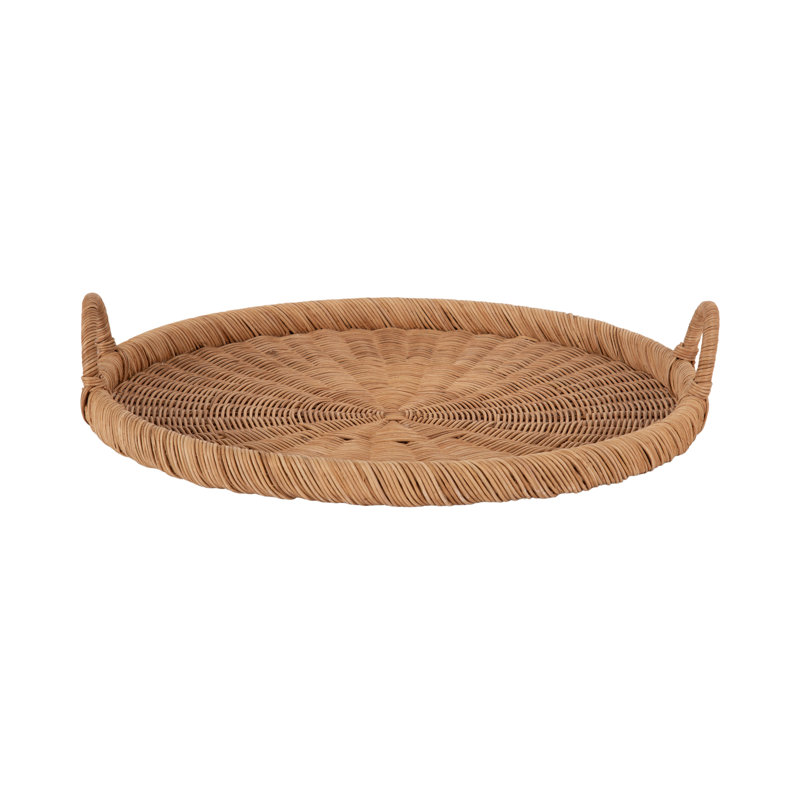 Plateau rond en rotin tissé, Tanné