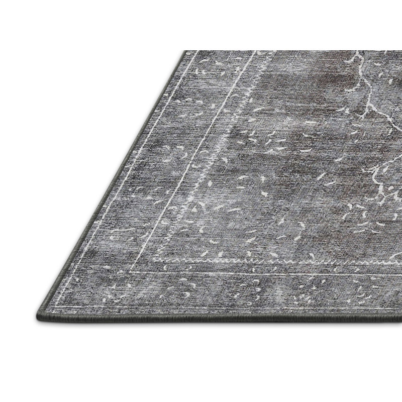 Tapis traditionnel gris / noir Gemius, Rectangle 2 pi x 4 pi