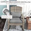 Chaise berçante d'extérieur en osier Adirondack avec dossier haut, coussin de siège et coussin de jardin, véranda, balcon, gris