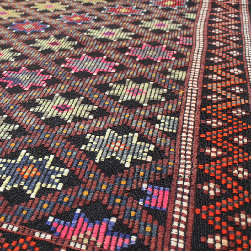 Tapis brun en laine noué à la main de conception unique 6 pi 8 po x 9 pi 8 po années 2000 Jijim