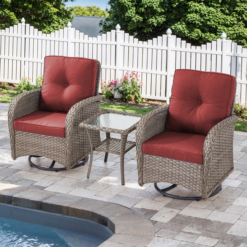 Chaise berçante pivotante en osier avec coussins Halit, Rouge