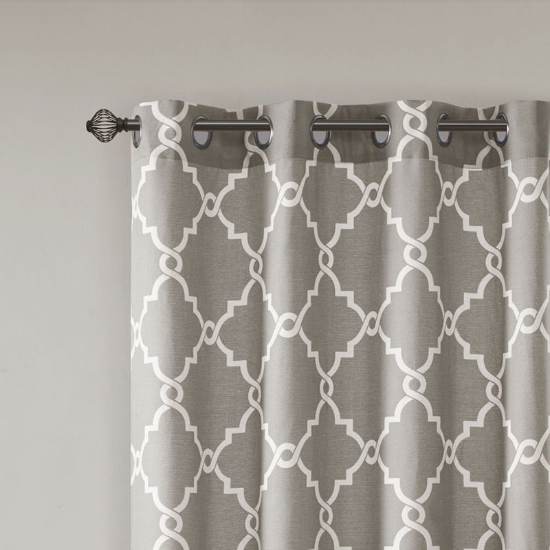 Buzzell Single Curtain Panel, Gray/White