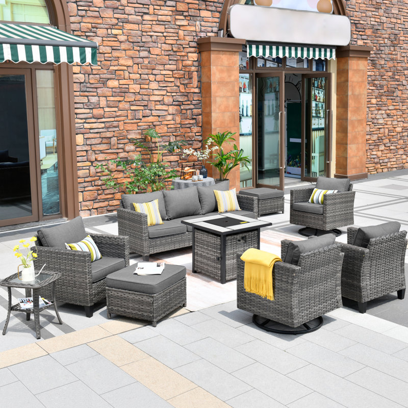 GRST Wicker/Rattan 7-Person Seating Group with Cushions, Dark Gray