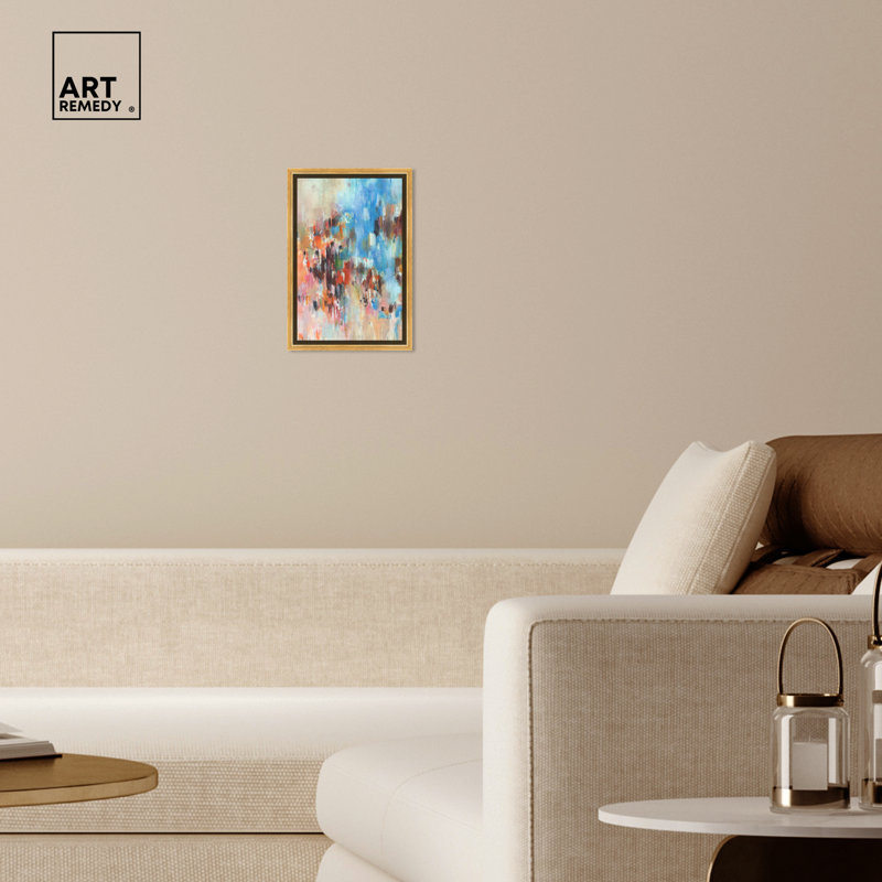 Large Gold Framed Blue and Multicolor Abstract Canvas Art