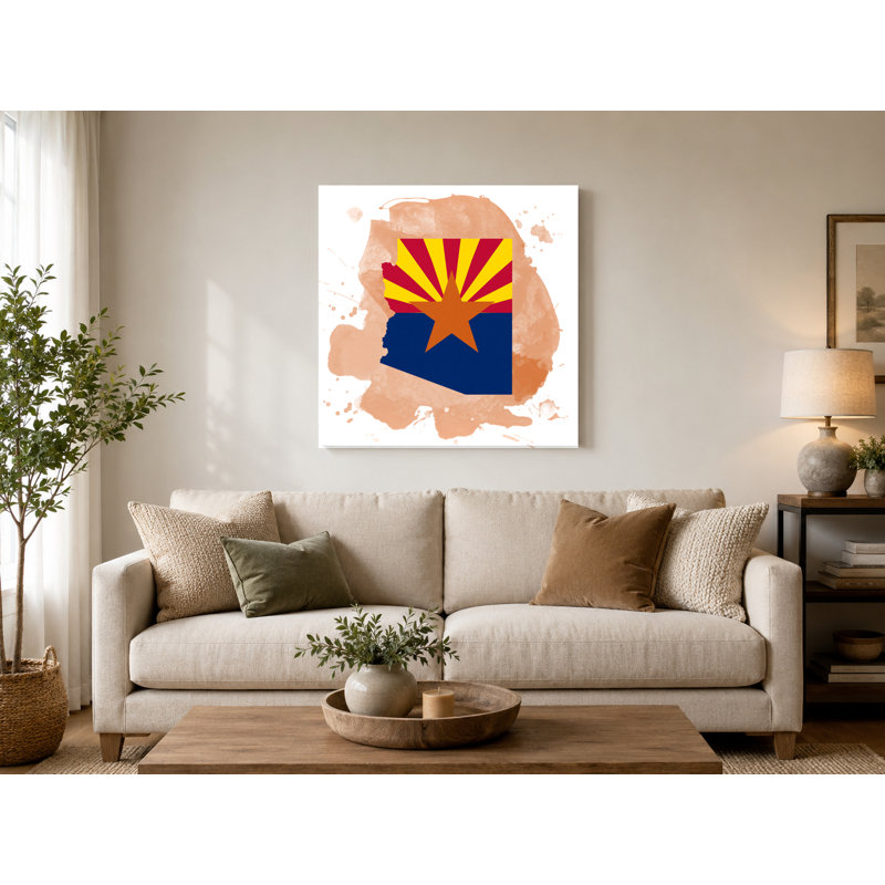 Arizona State Flag Map - Art mural sur toile carrée, 8" W x 8" H