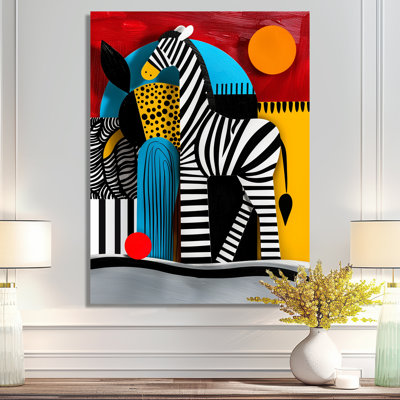 Playful Zebra Geometric Retro Abstract - Zebra Animal Wall Art