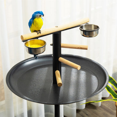 Pawhut Bird Play Stand, Portable Parrot Perch, Bird Feeder Station, With Four Wheels, Stainless Steel Feeding Bowls, Round Tray