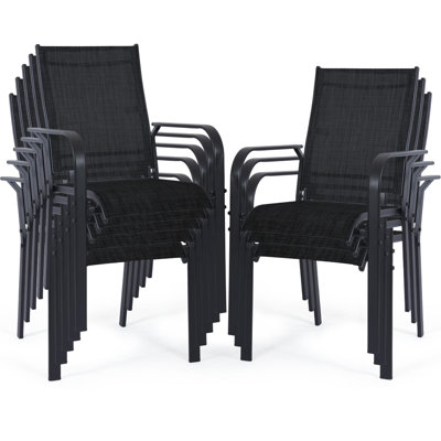 Ensemble de 8 chaises de patio, chaises de salle à manger d'extérieur à haut dossier et rembourrées en textilène pour le porche, noir