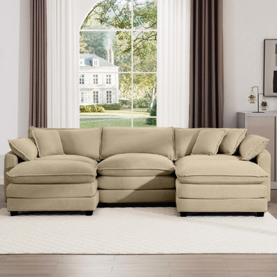 Corduroy Fabric In Tan, Complementing Any Decor Style L-shaped Tan , Creating A Cozy Nook Living Room