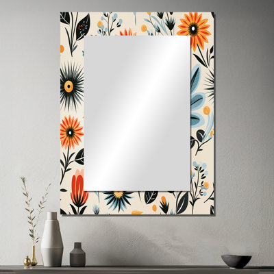 Ambrogina, flair rétro orange et bleu sarcelle, éclat floral - miroir mural floral unique, miroir floral, impression sur métal