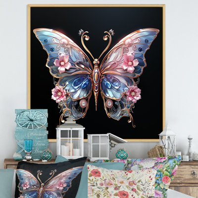 «Blue and Pink Crystal Butterfly III», art mural papillon
