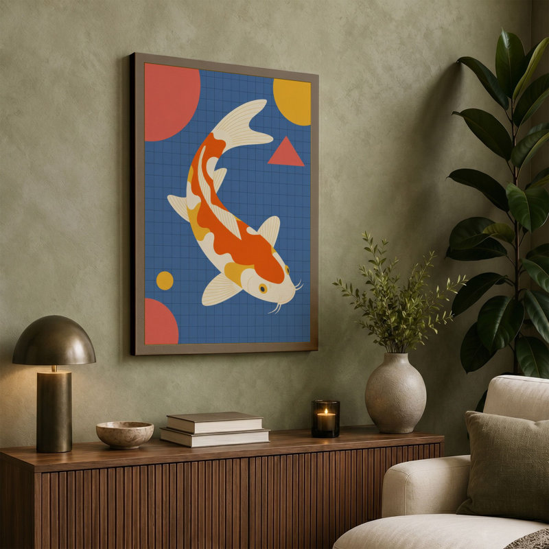 Leaping Koi Geometric - Wrapped Canvas, 36x24 - 91.4 x 61.0 cm, Sage Border