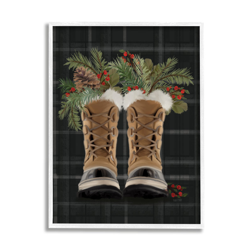 Cozy Winter, Holly Fir Sprig Arrangement noir, estampe numérique encadrée, art texturé, H 20 po x l 16 po x P 1,5 po