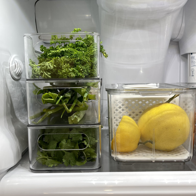 Clear Acrylic Stackable Refrigerator Bin Set with Divider