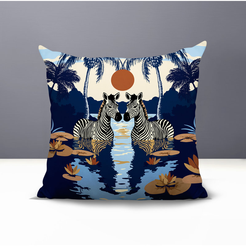 Oreiller carré réversible intérieur / extérieur Alva Zebra, Carré 17 po, Bleu