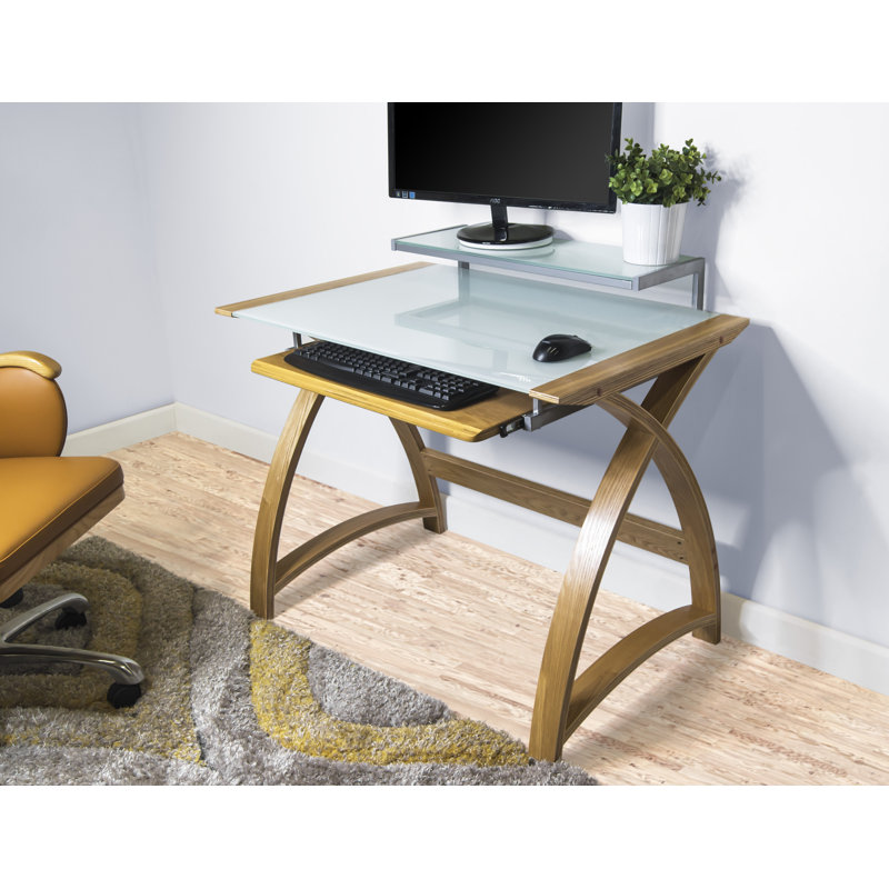 Sunterra Glass Top Computer Desk, Oak/Super White Glass, 84cm H x 90cm W x 64cm D