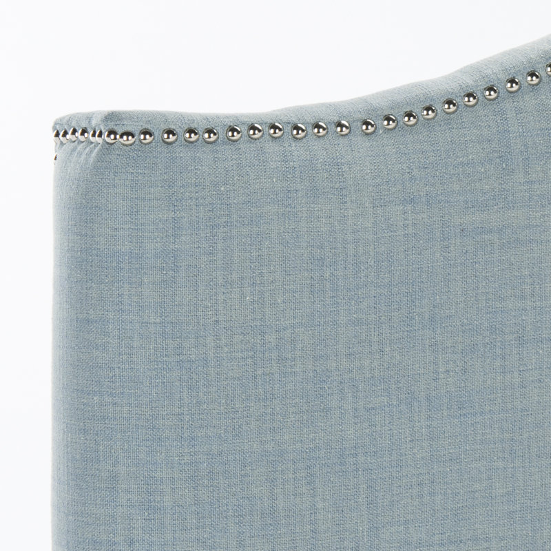 Laken Upholstered Headboard, Twin, Sky Blue Polyester Blend, Silver