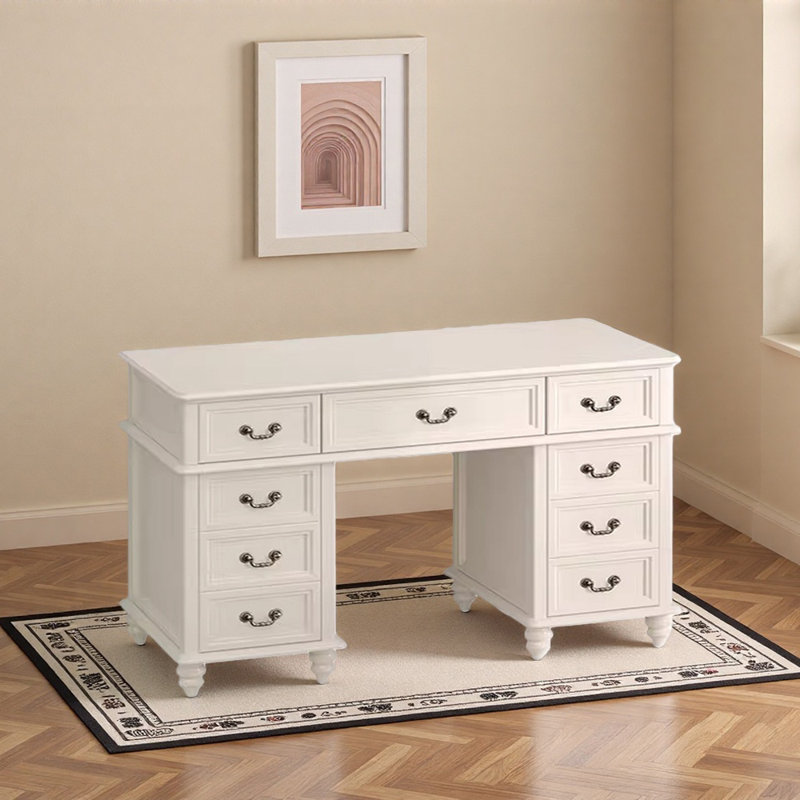 Bureau d'écriture avec rangement à neuf tiroirs de style américain, H 30,7 po x l 51,18 po x P 20,47 po