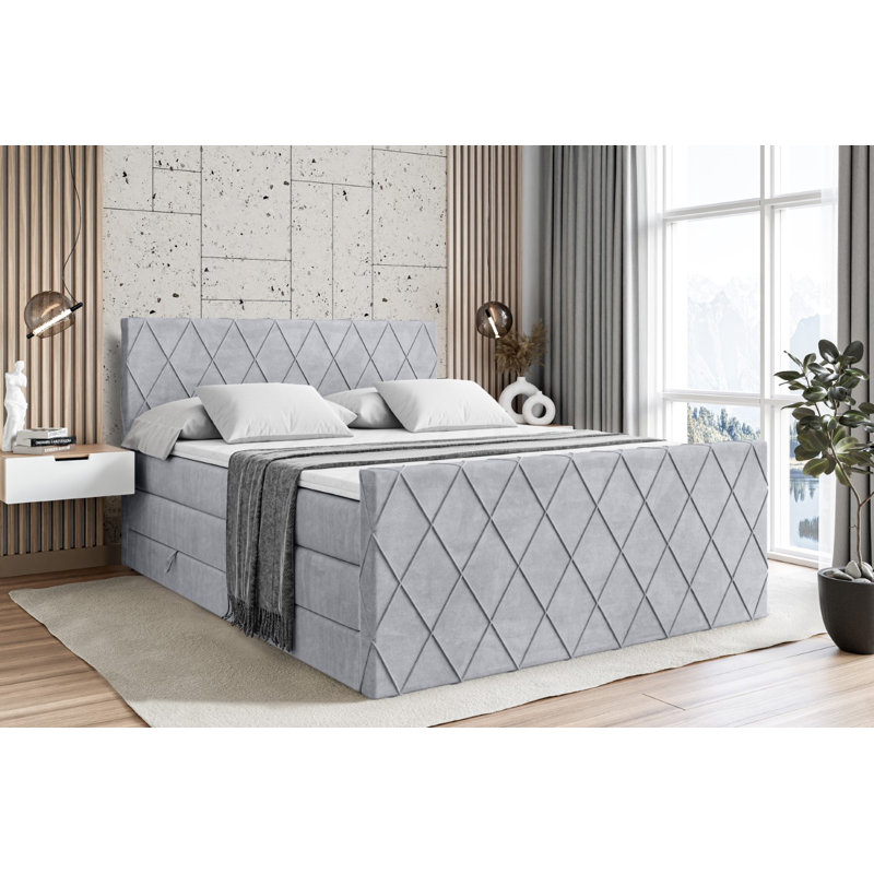Rudmer Bed with Mattress, Light gray, 180cm W x 200cm L