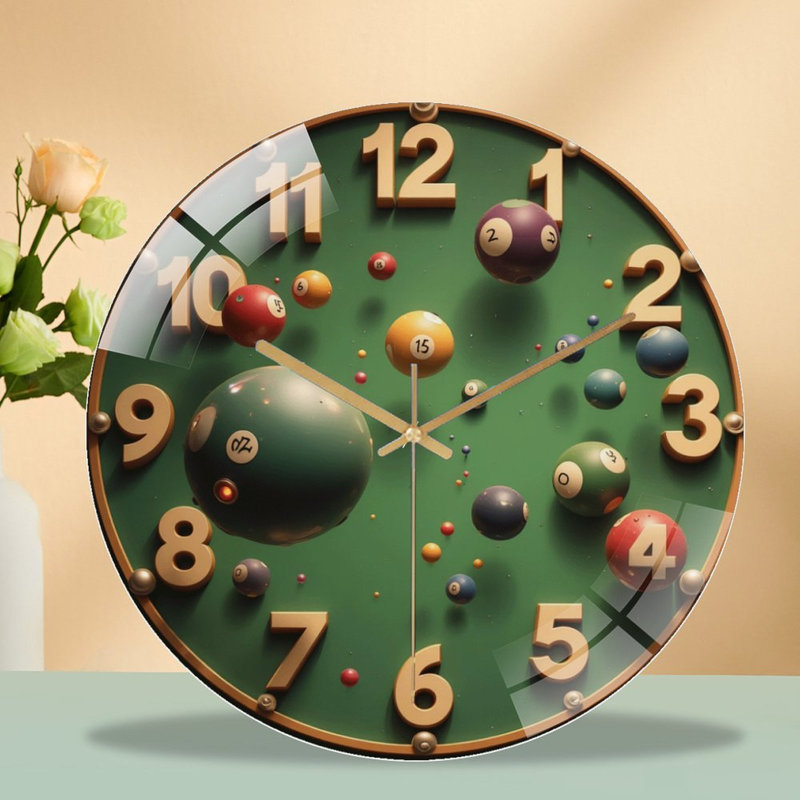Colorful Billiard Pool Balls for Game Room Decor Art - 12'' Modern Glass Wall Clock