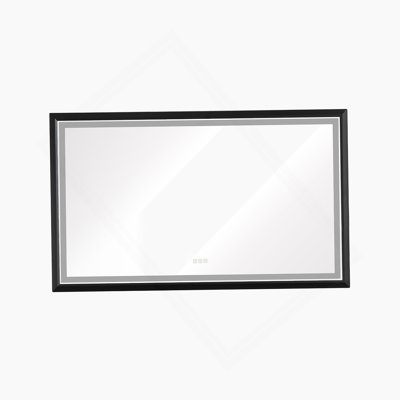 Miroir de salle de bain 72 po x 48 po à DEL avec cadre en aluminium, miroir de meuble-lavabo mural, anti-buée, mémoire, 3 couleurs, réglable en continu